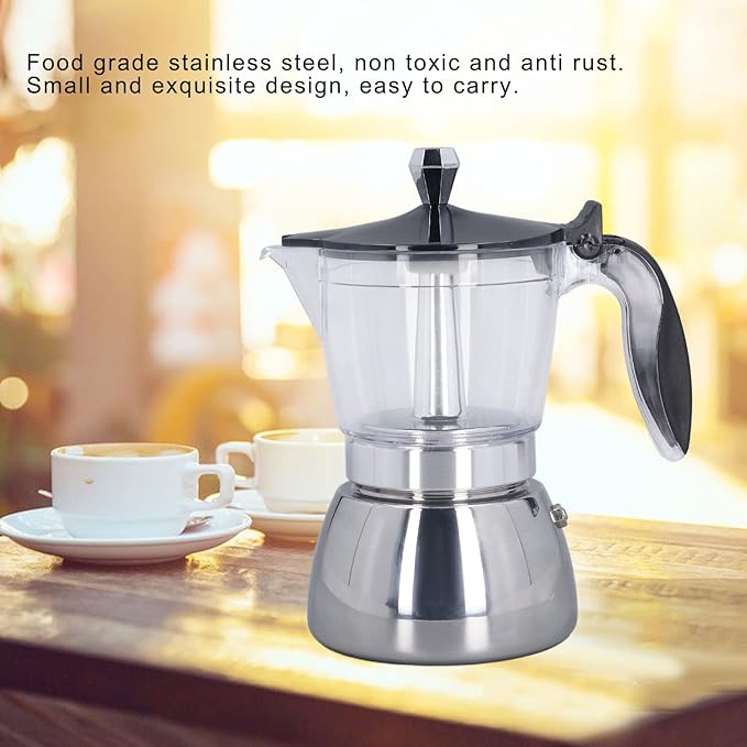 Fdit Coffee Maker Stainless Steel Pot 6 Cup Espresso Coffee Machine Stovetop with Filter Espresso Machine for Abs