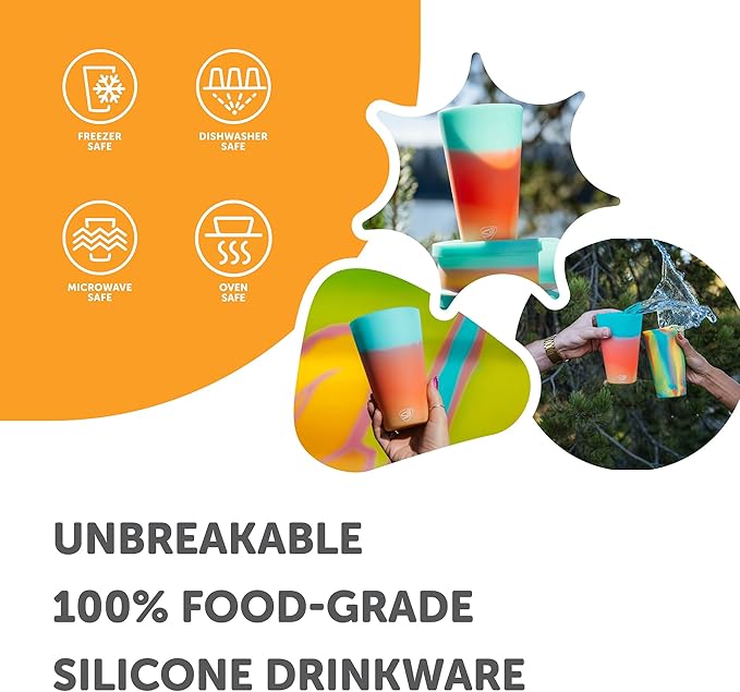 Silipint 16oz Silicone Pint Glass – Unbreakable BPA-Free Reusable Silicone Drinking Cup – Flexible Dishwasher Microwave & Freezer Safe – Stemless Glass for Water Coffee Smoothies (Aurora)