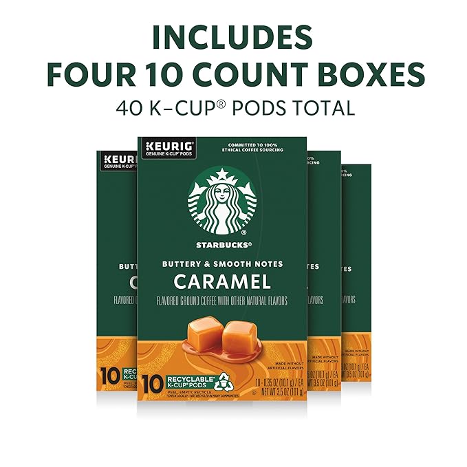 Starbucks K-Cup Coffee Pods, Flavored Hot or Iced Coffee, Caramel, 40 Keurig Pods