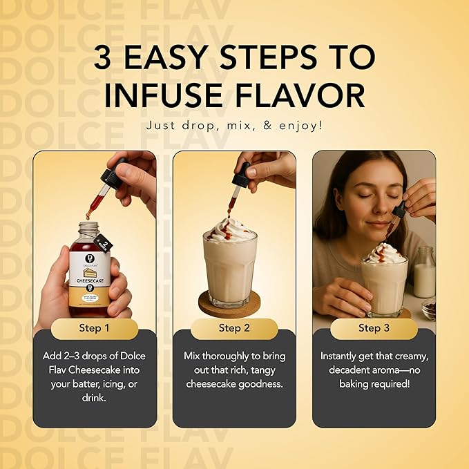 Dolce Flav Cheesecake Extract – 8 Ounce Water-Soluble Kosher, Sugar-Free, Concentrated Creamy Flavor for Desserts, Frostings & Pastries, Includes Measured Dropper