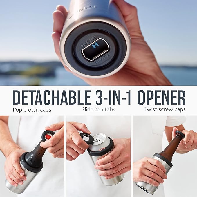 Huski Beer Cooler 2.0 | NEW | Premium Can and Bottle Holder | Triple Insulated Marine Grade Stainless Steel | Detachable 3-in-1 Opener | Works as a Tumbler | Best Gifts for Beer Lovers (Stone Grey)