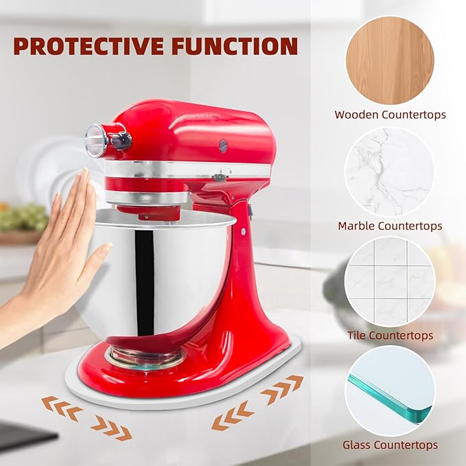 Mixer Slider Compatible with 4.5-5 QT Kitchen Aid Stand Mixers, Kitchen Countertop Storage Mover Sliding Caddy Mixer Slider Mat for Kitchen Aid Stand Mixer Accessories Attachment (Bamboo - White)