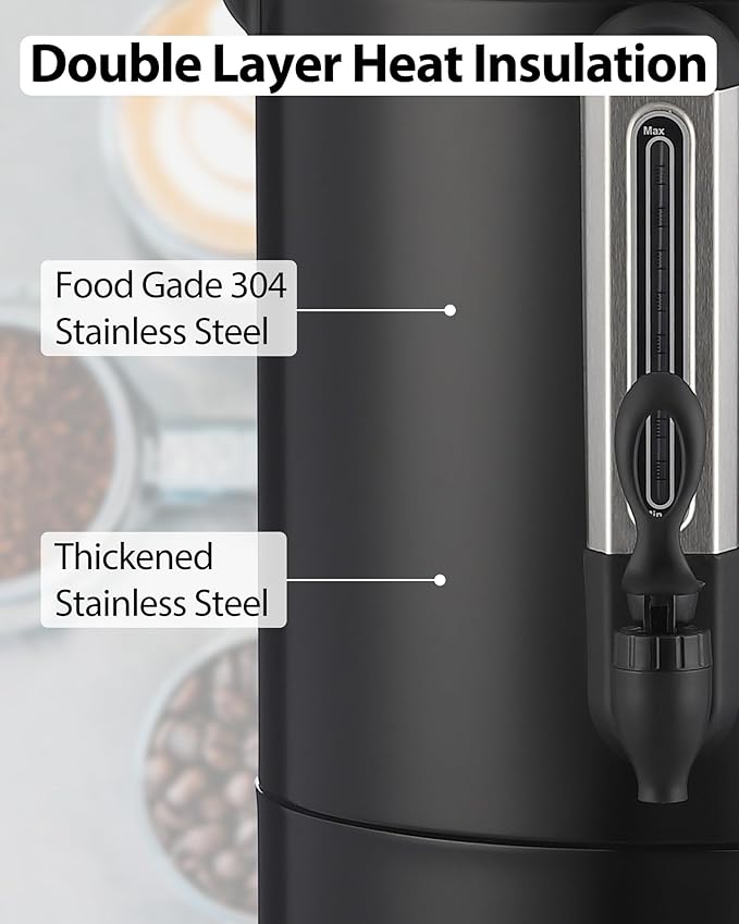 Commercial Coffee Urn,120 Cup 4.8 Gal/18L Stainless Steel Coffee Maker - Large Capacity Hot Water Dispenser for Buffet, Catering, Wedding, Church, Event, Double Wall Insulated