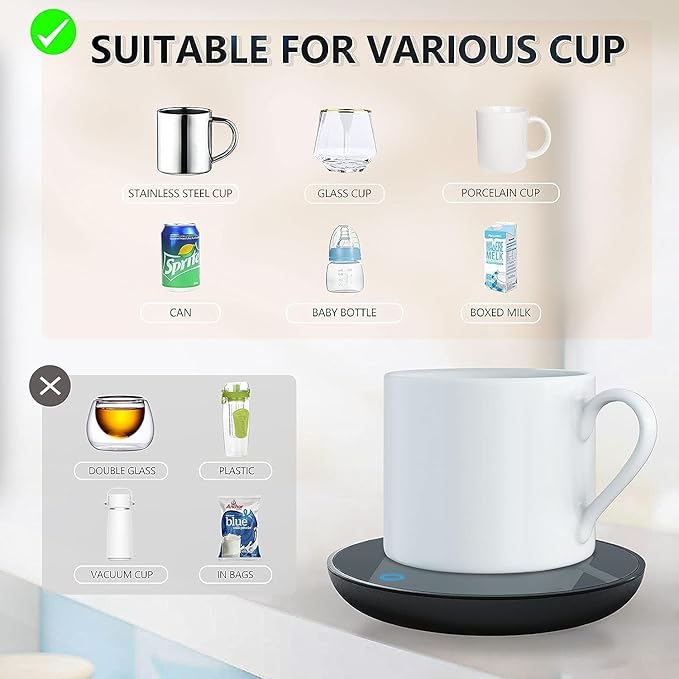 Mug & Tea Warmer - 2 Temp. Settings, Portable, Beverage Warmer for Office & Desk