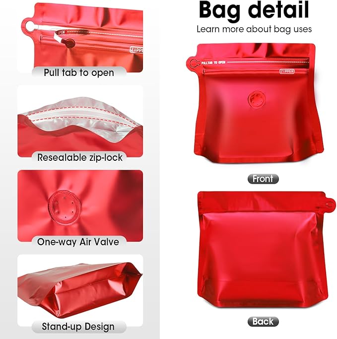 16oz 1lb 60pcs Coffee Bags with Valve,Vented Coffee Bag Barrier Bags Store Bag Coffee Packaging Storage Pouches Stand-up Bag for Food Diamond Shaped Need to Use Heat Sealing Machine（Red）