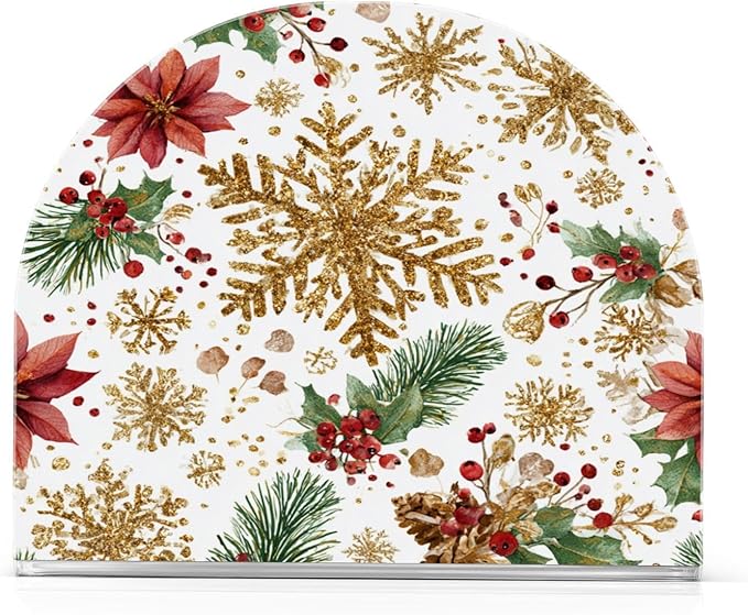 Golden Glitter Snowflakes Napkin Holder for Table Paper Cocktail Napkin Holders for Kitchen Dinning Acrylic Dinner Napkin Dispenser for Dinner Home Decor Bar 2 Pack