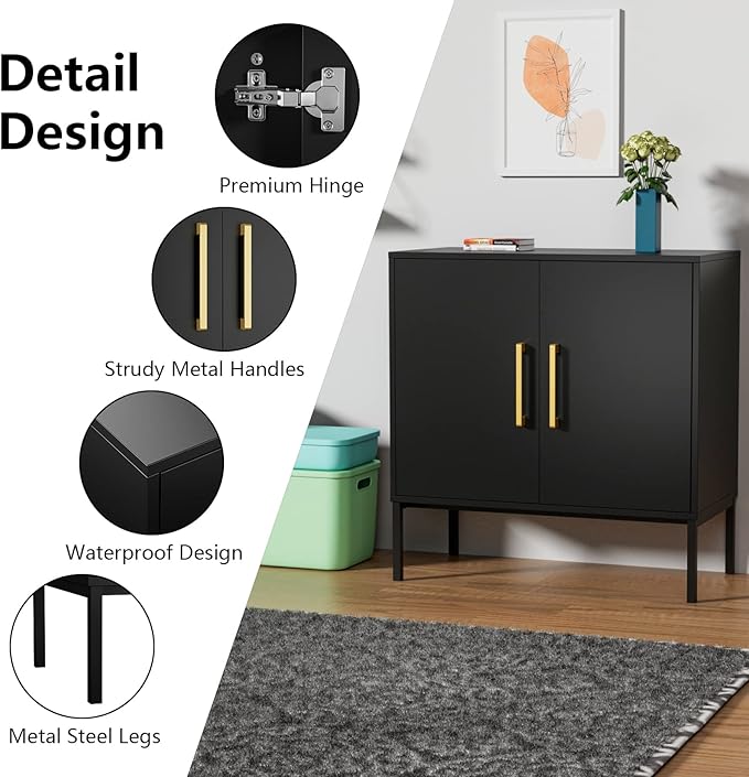 CARPETNAL Siedeboard Buffet Cabinet, Black Side Storage Cabinet with Doors and Adjustable Shelves, Accent Cabinet for Kitchen, Living Room, Dining Room, Office, Hallway, Entryway