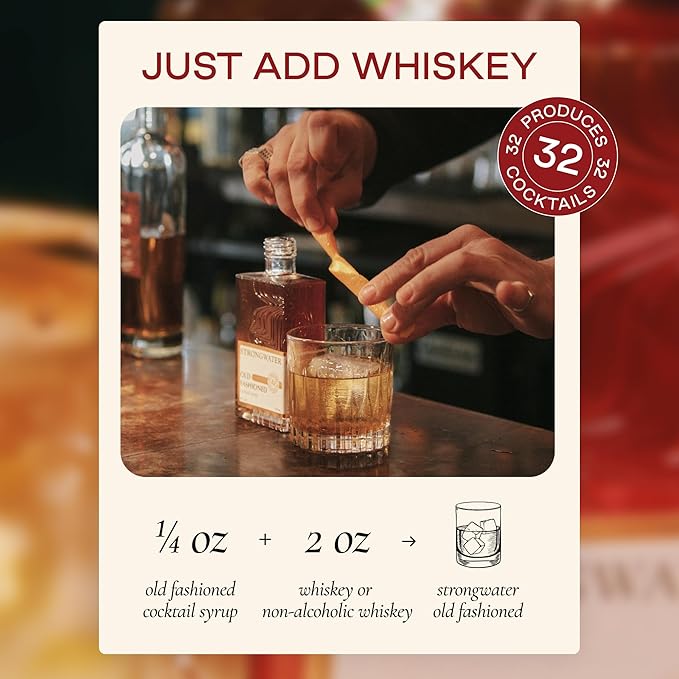 Strongwater Maple Pecan Old Fashioned Craft Cocktail Mixer - Makes 32 Cocktails - Handcrafted Old Fashioned Syrup with Pecan, Maple Syrup & Cherry - Just Mix with Bourbon or Whiskey