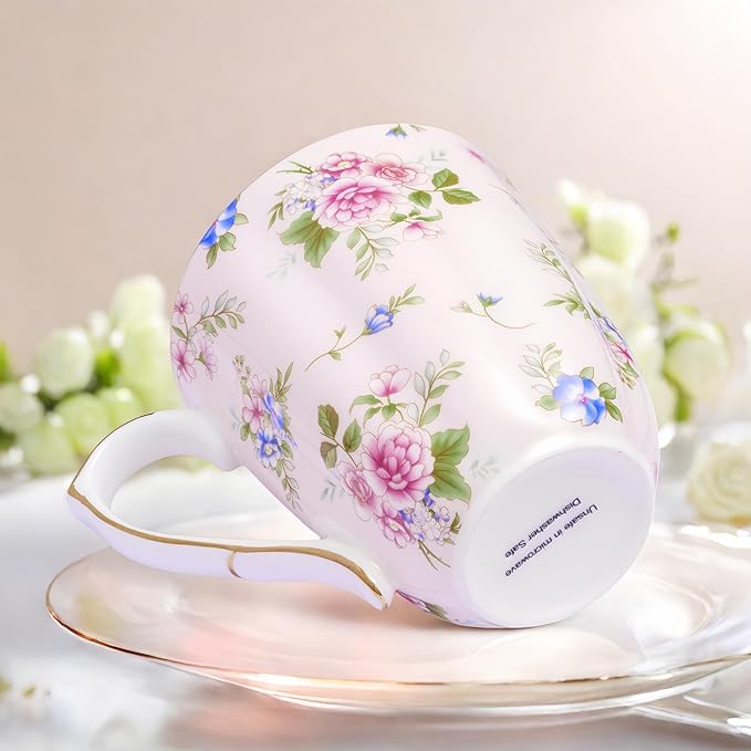 13oz Bone China Floral Mug with Gold Bone China Coffee Mugs Bone Teacup Christmas Mugs Birthday Gifts for Women Mom Friends Coworker