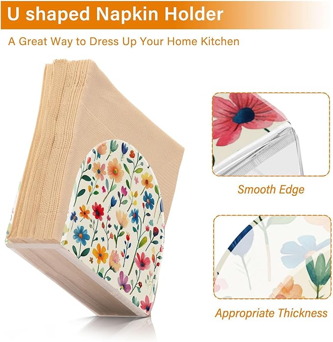 Vintage Colourful Flowers Napkin Holder for Table Paper Cocktail Napkin Holders for Kitchen Dinning Acrylic Dinner Napkin Dispenser for Dinner Home Decor Bar 2 Pack