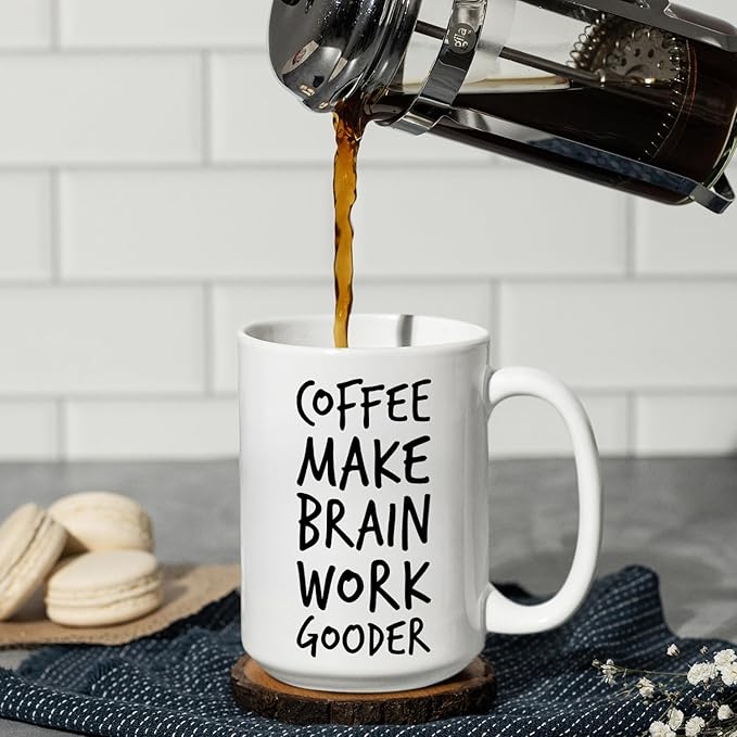Veracco Coffee Make Brain Work Gooder Mug Funny Coffee Lover Gift Humorous Idea Family Friends Birthday Presents Sarcastic Office Berserk Tea Cup Caffeine Addict Brain Booster Gooder Vibes