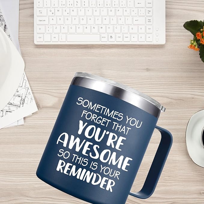 Christmas Gifts for Men - Sometimes You Forget You're Awesome Mug, Inspirational Birthday & Holiday Presents for Men, Him, Dad, Guy - 14Oz Navy Blue