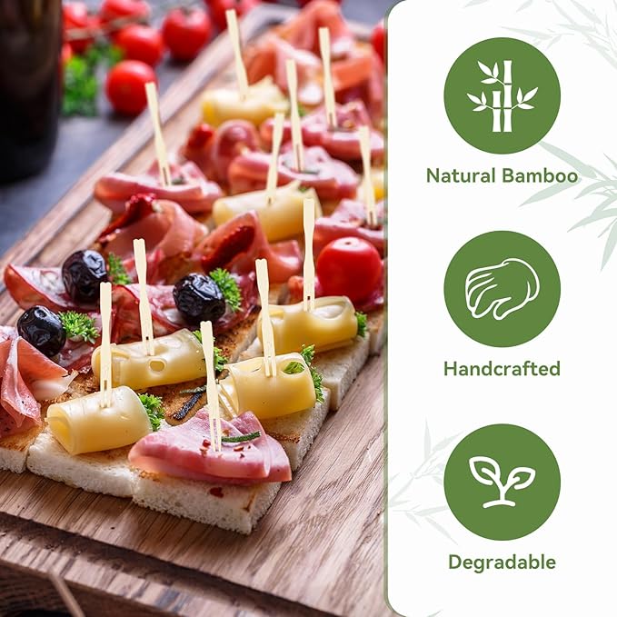 100PCS Cocktail Picks, Fancy Forks for Appetizers, Decorative Skewers for Appetizers Drinks Party Fruit, 3.5 Inch Long Wooden Bamboo Food Forks Charcuterie Boards Accessories