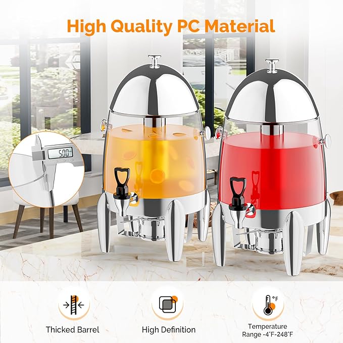 ROVSUN 3 Gallon/12L Beverage Dispenser, Coffee Chafer Urn with Fuel Holder, Drink Dispenser Water Juice Dispenser with Ice Container Spigot, Hot & Cold Drinks for Party Catering Buffet, Plastic