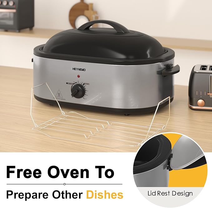 Roaster Oven 18Qt, Multifunctional Electric Roaster Oven for Turkey Meats Bread Soup Sauce, Fast-Cooking Turkey Roaster with Self-Basting Lid, Removable Pan and Rack, Stainless Steel