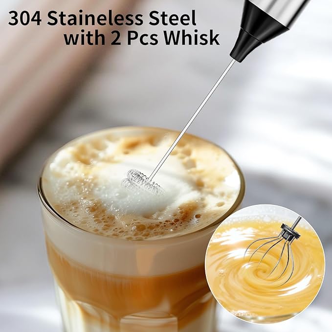 Kitchen Milk Frother Handheld with Stand, 3 Speeds Adjustable Mixer Electric Handheld Frother Wand, Hand Mixer Matcha Whisk Coffee Stirrers for Matcha, Hot Chocolate, Egg - Stainless Steel