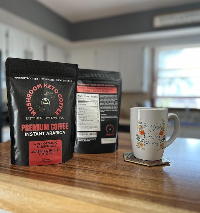 Vilorenz Mushroom-Keto Coffee. NO AFTER TASTE. Organic Adaptogenic Mushrooms, Grass Fed Butter and MCT Oil for Keto lifestyle. Premium Instant Arabica Beans, Medium Roast. 100% COFFEE TASTE