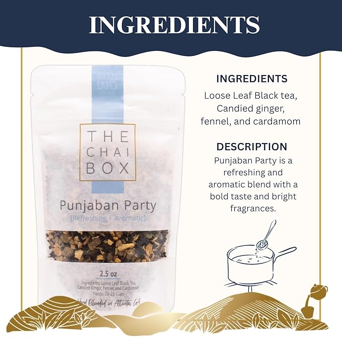 The Chai Box Loose Leaf Ginger Fennel Tea - Vegan & Gluten Free | Caffeinated Black Tea made with Candied Ginger, Cardamom & Fennel (Pack of 1) 2.5 oz | Makes 25 Cups | Small Batch Loose Leaf Tea with Whole, Premium Spices