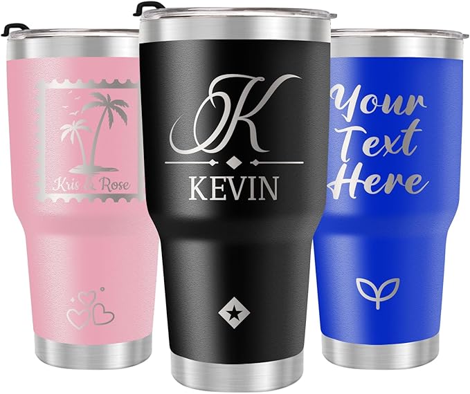 Personalized Tumbler with Pictures Text Name, Custom Double Wall Insulated 20oz Coffee Tumbler, Personalized Gifts for Women Men Friend, Christmas Gifts w/Lid (30oz Engraved)