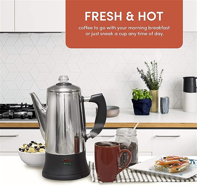 SOTECH Percolator Coffee Pot Electric Maker with Cool Touch Handle, Clear Brew Progress Knob(12 Cup)