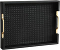 HofferRuffer Faux Leather Rectangle Serving Tray Decor Platter with Gold Metal Handles for Coffee Table, Breakfast, Tea, Food, Countertop, Kitchen, Butler Tray, 16.2 x 12.2 x 2 inches (Classic Black)
