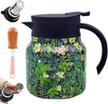 Vintage Floral Pattern Teapot – Built-In Infuser, 800ML/1000ML Heatproof Stainless Steel Teapot with Lid for Hot Drinks (Green, 1000ml-Plastic handle)