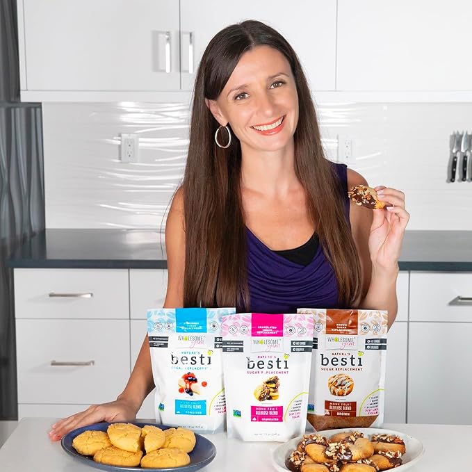 Wholesome Yum Besti Natural Brown Sugar Substitute - Keto Brown Monk Fruit Sweetener Blend With Allulose (No Erythritol) - Non GMO, Zero Carb, Zero Calorie, Sugar Free, No Aftertaste (12 oz)