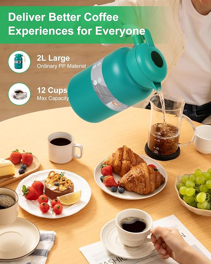 68 Oz Thermal Coffee Carafe, Stainless Steel Insulated Vacuum Coffee Carafes For Keeping Hot, 2 Liter Beverage Dispenser (Green)