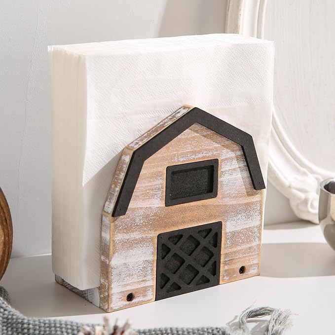 Vintage Wooden Napkin Holder for Table,Rustic Farmhouse Napkin Holders for Paper Napkins. (5.5"x5.5"x3")