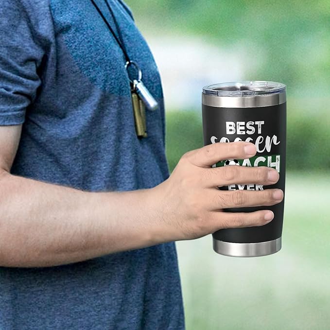 Lifecapido Soccer Coach Gifts, Best Soccer Coach Ever 20oz Insulated Tumbler, Coach Appreciation Gifts Thank You Gift Birthday Christmas Gift for Men, Black