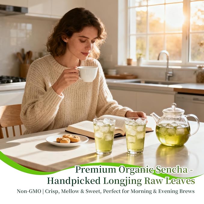 ZenVerdant USDA Organic Sencha Green Tea, 12oz | Dragon Well Infused Loose Leaf | Antioxidant-Rich