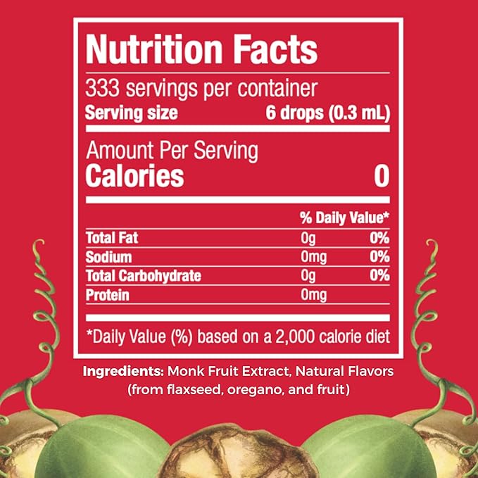 Monk Fruit Extract (6 Drops = 1 Tsp of Sugar) Zero Calories, Non-GMO, No Fillers - Liquid Monk Fruit Sweetener No Erythritol by Transparency Foods NEW FORMULA (3.4oz, 333 servings)