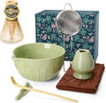MONOJOY Matcha Whisk Set Ceramic Bowl Kit with Spout, Bamboo Chasen and Holder, Scoop Rest,Sifter Tea Towel Ceremonial Cute Matcha Tea Making Tool,Gift Perfect for Latte Lovers | Beginners,7pcs