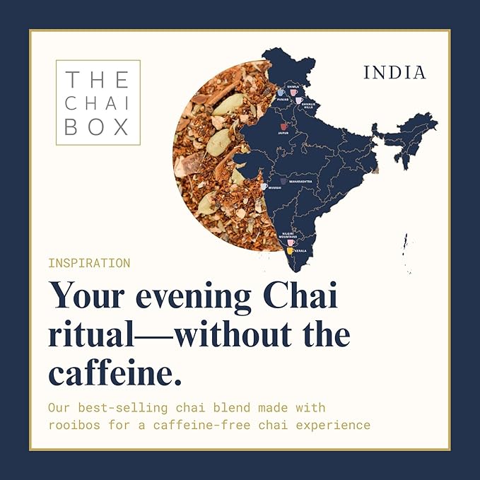 The Chai Box Loose Leaf Masala Chai - Gluten & Caffeine Free | Organic Rooibos Tea made with Ginger, Clove, Cinnamon, Cardamom, Fennel (Pack of 1) 2.5 oz | Makes 25 Cups | Small Batch Loose Leaf Tea with Whole, Premium Spices