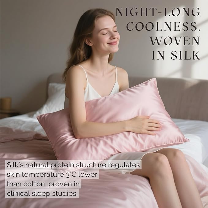 Ravmix Silk Pillow Cases with Zipper, 21momme Mulberry Silk Pillowcase for Hair Skin Health, Soft Smooth Breathable Cool Pillow Cover for Beauty Sleep with Gift Box 1PC(Standard 20"x26", Soft Pink)