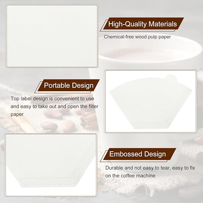uxcell 100Pcs Coffee Filters, Disposable Fan-Shaped Paper Filter for 1-4 Cups, Suitable with Home Office Use and Drip Coffee Maker, White(U1O2)