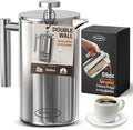 Extra Large Insulated Metal French Press Coffee Maker 59 oz (1.75L), Large Capacity Stainless Steel Big French Press XL, Durable Insulated Mirror Coffee Maker with Double Walled Insulation, Mirror