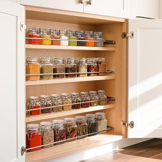 ComSaf 4 oz Glass Jars with Lid, Set of 12 Mini Airtight Glass Jars, Spice Jars, Small Mason Jar, Canning Jar Square with Seal Wire Clip Fastening, Labels & Funnels for Jam, Honey, Kitchen, Wedding