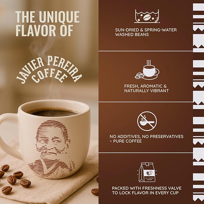 Javier Pereira Coffee - Hard Work Colombian Specialty Coffee – Dark Roast – 100% Arabica – Espresso Specialty – Intense flavor with caramel notes – Ground - 8.8 Oz