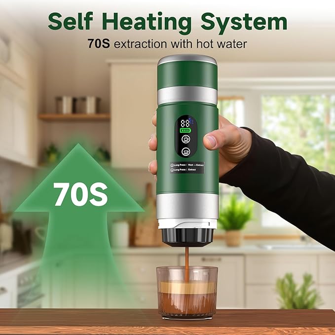 Portable Espresso Machine with Removeable Battery, 20 bar Mini Travel Coffee maker, Expresso Coffee Maker with USB-C,3-in-1 Car Coffee Maker Self-Heating, Ground Coffee & Capsule(Ns&DG)