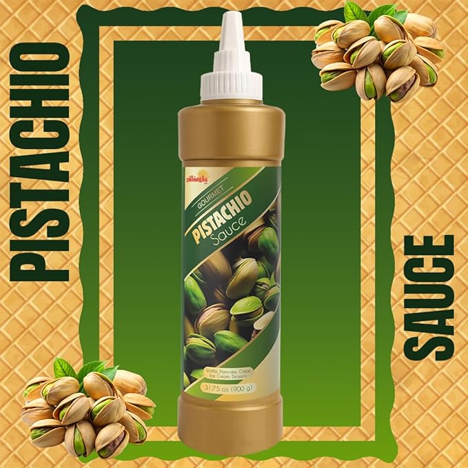 Gulluoglu Pistachio Sauce – Dessert Sauce, 30.52 fl oz 900g | Squeze Bottle | Perfect for Ice Cream, Cakes & Coffee, Topping (3 pack, Pistachio)