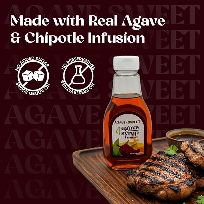 Agave Sweet – Chipotle Infused Agave Syrup | Smoky-Sweet Chipotle Syrup for Cocktails & Cooking | 11.64 oz plastic bottle