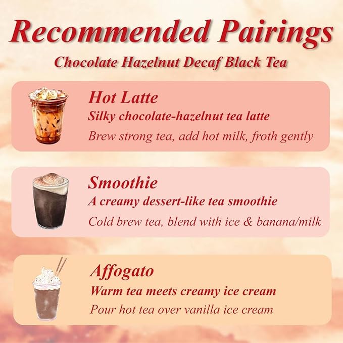 WT WEETEE Chocolate Hazelnut Decaf Black Tea Bags 50 Count, No Sugar, Nut-Free, Flavored CO₂ Decaffeinated Black Tea, Rich & Smooth Gourmet Dessert Tea