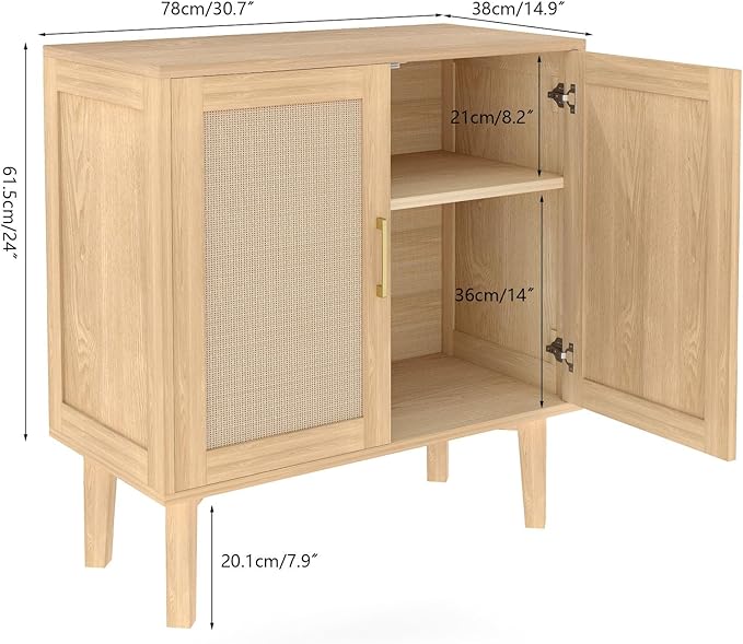 Bigroof Rattan Cabinet, Modern Accent Buffet Cabinet with Magnetic Doors, Sideboard Buffet for Hallway, Entryway, Living Room, or Kitchen (Natural)