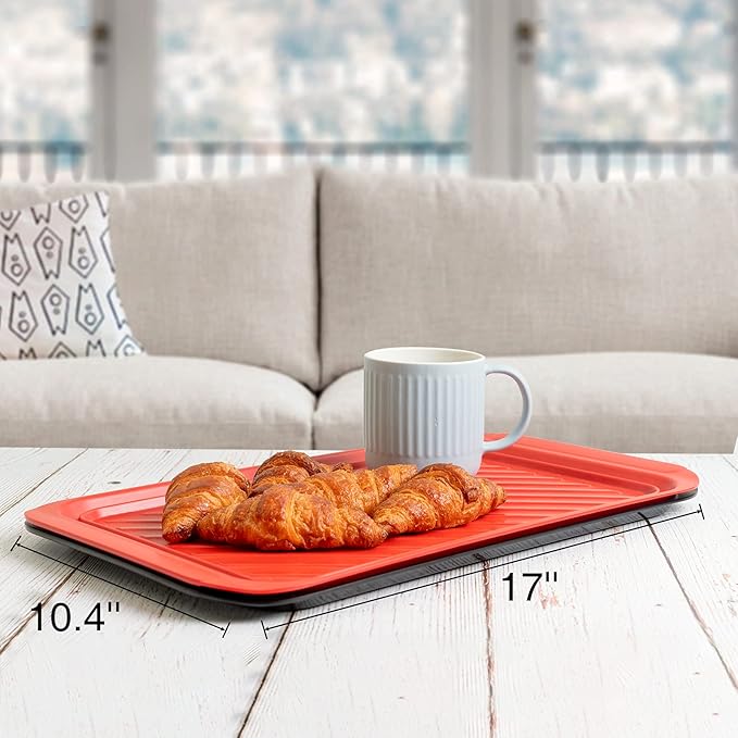 TP Grilling Prep and Serve Trays, 17" BBQ Tray for Meat Marinating and Food Plating, Melamine Serving Platters Set of 2 Grilling Accessories, Black and Red