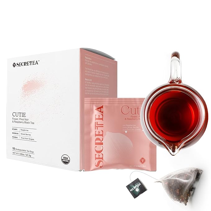 Organic Hibiscus Pinot Noir & Raspberry Black Tea Bags | Natural Antioxidants | 15 Sachet Hot Morning Tea 100% Real ingredients | T SECRETEA
