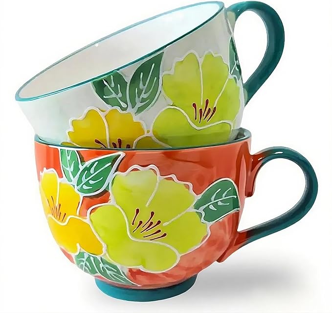 Delove Ceramic Coffee Mugs,Set of 2, 17 oz Large Porcelain Cups for Tea, Milk, Cereal, Cappuccino,Latte, Office and Home Use,Dishwasher and Microwave Safe (2 PACK-1)