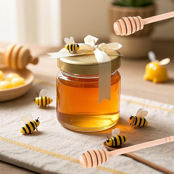 100pcs 6 inch Wooden Honey Mixing Stirrer Dipper Stick Collecting Dispensing Drizzling Honey Spoon Dipper Jam Portable Wedding Party Gift (100, 6Inch)