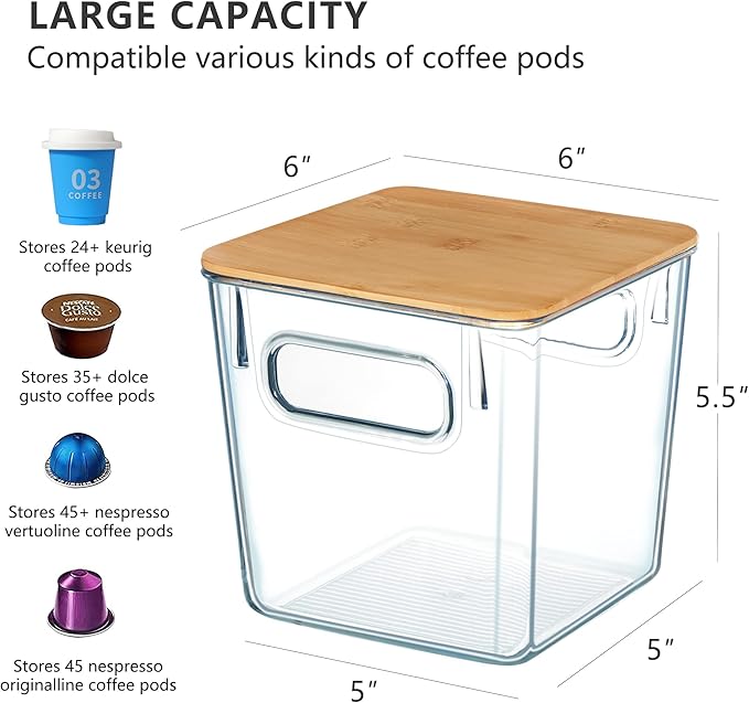 K Cup Organizer Large Capacity Coffee Pod Holder Clear Storage Container Bins with Lids Coffee Bar Organization and Storage (3 PACK)