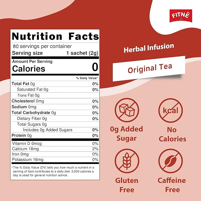 FITNÈ Original Herbal Tea Senna Infusion Healthy Wellness Beverage Natural Gentle Detox Cleanse No Calories Caffeine Free, 80 Tea Bags